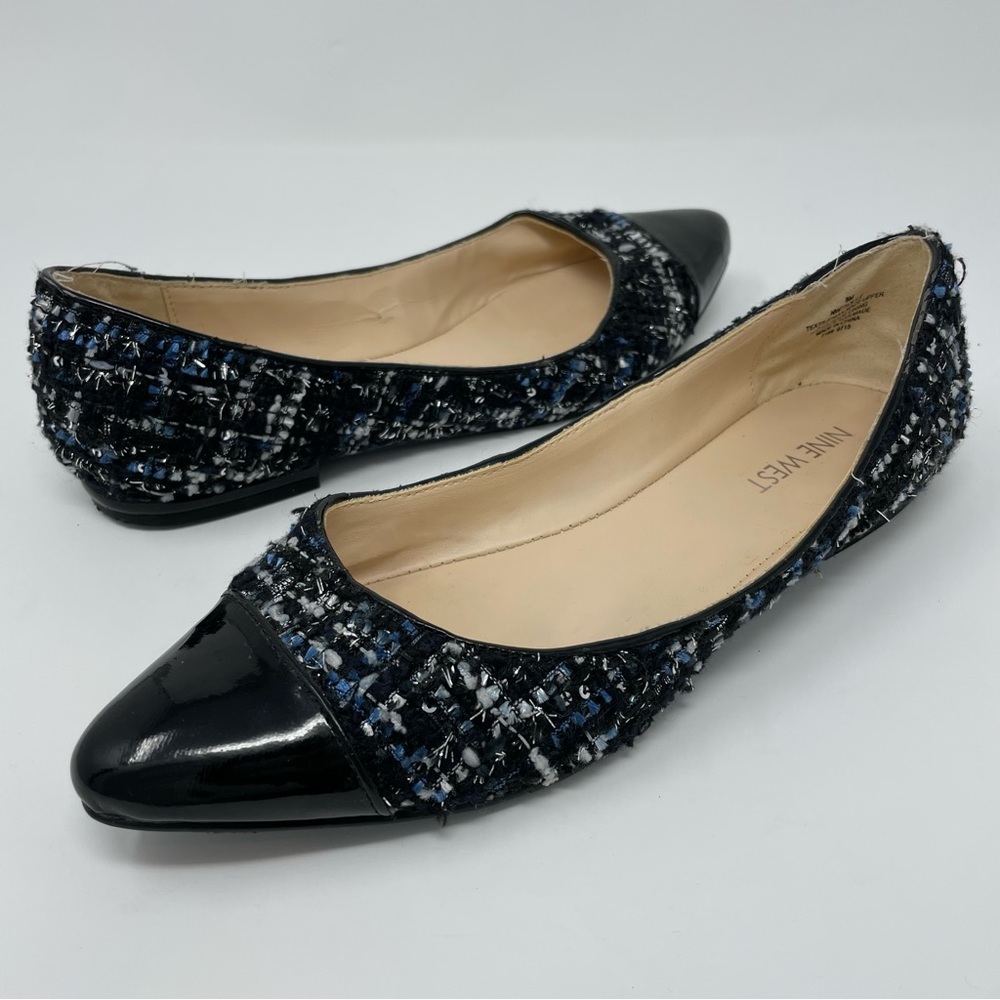 Nine West Tweed and Patent Black Ballet flats sequin sparkling